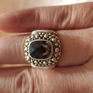 Real 18K gold sterling silver smoky quartz ring